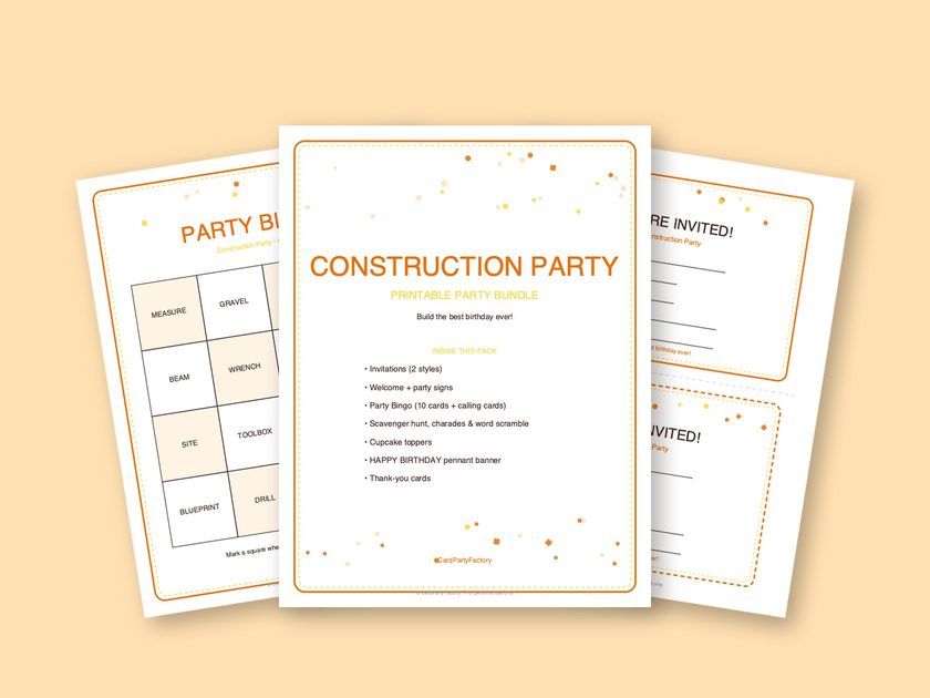 Construction Party printable kit preview