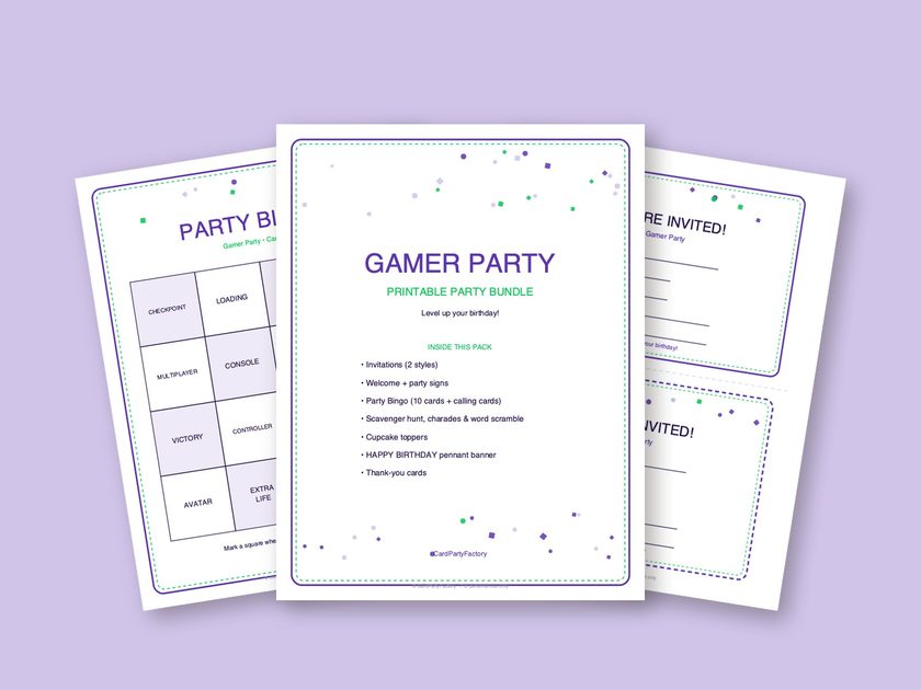 Gamer Party printable kit preview
