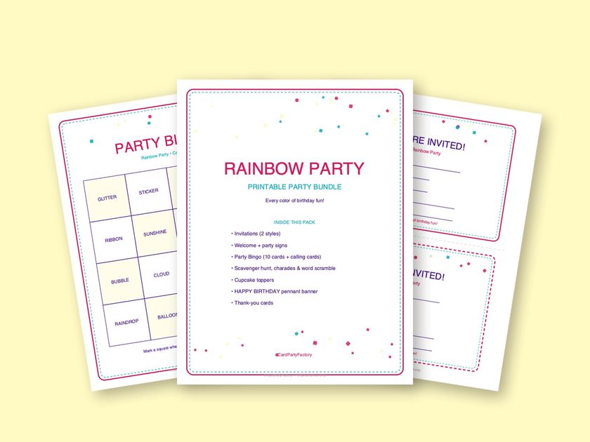 Rainbow Party printable kit preview