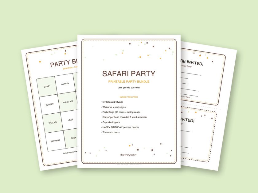 Safari Party printable kit preview