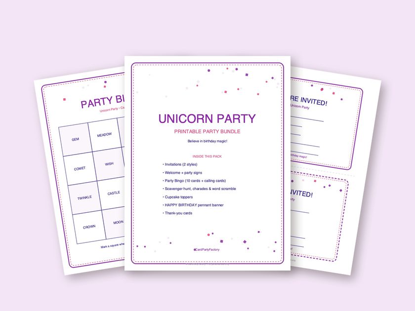 Unicorn Party printable kit preview